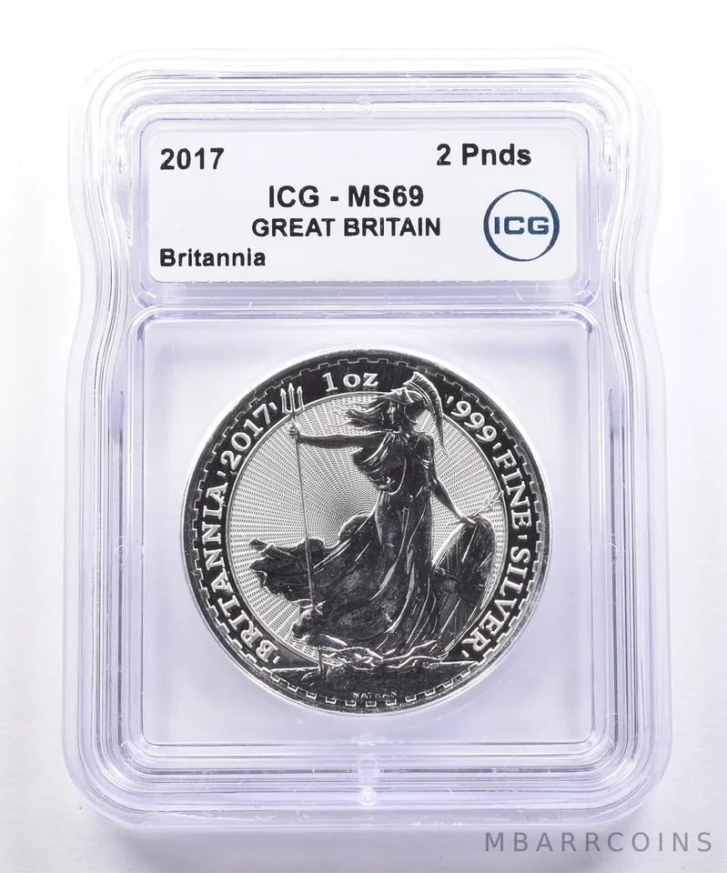 2017 Great Britain 2 Pound Silver Britannia MS69 ICG