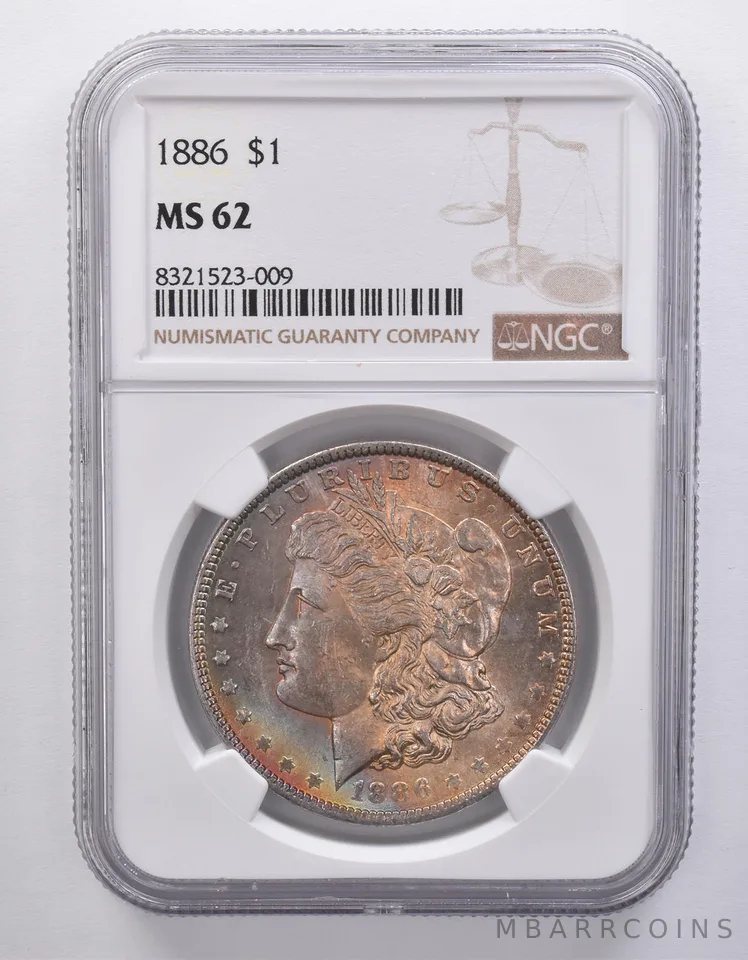 1886 Morgan Silver Dollar MS62 NGC Beautiful Tone a7170