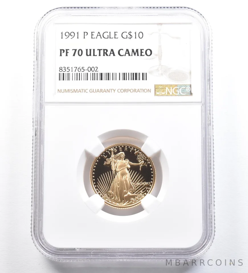 1991-P $10 American Gold Eagle 1/4 Oz Gold PF70 UCAM NGC