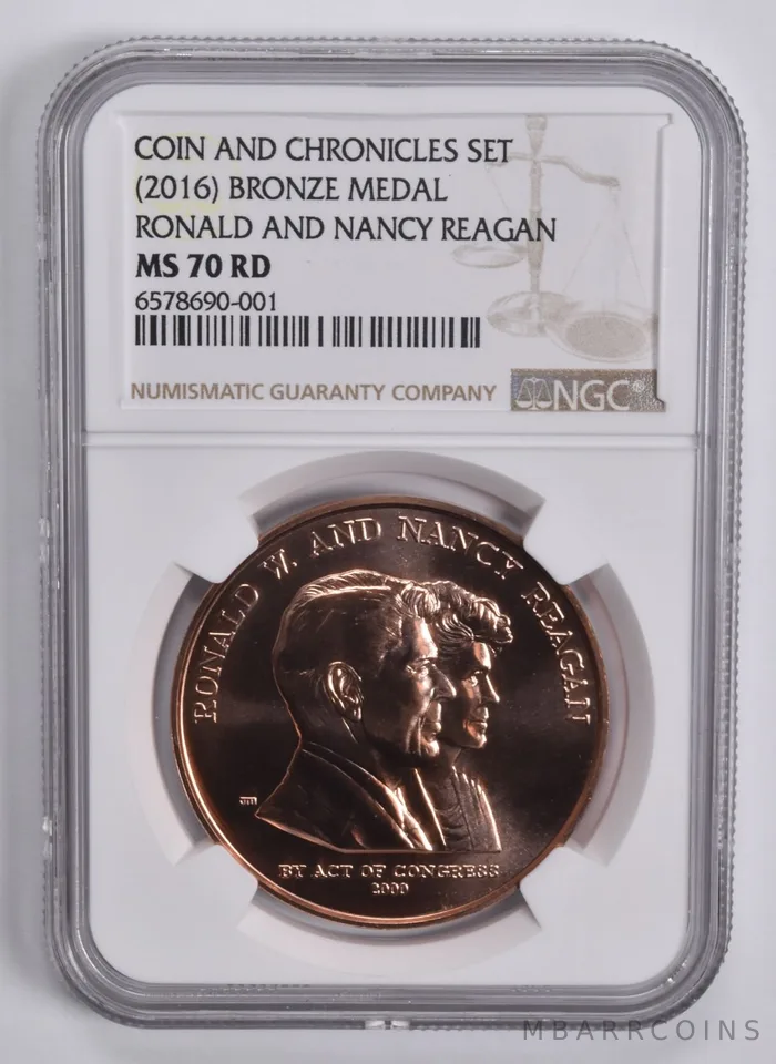 (2016) Bronze Medal Ronald & Nancy Reagan Coin and Chronicles MS70 RD NGC
