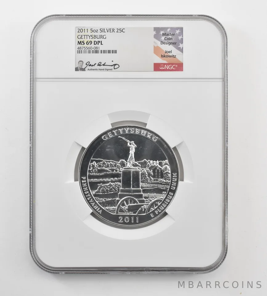 2011 5 Oz Silver Quarter ATB Gettysburg Joel Iskowitz MS69 DPL NGC *8897