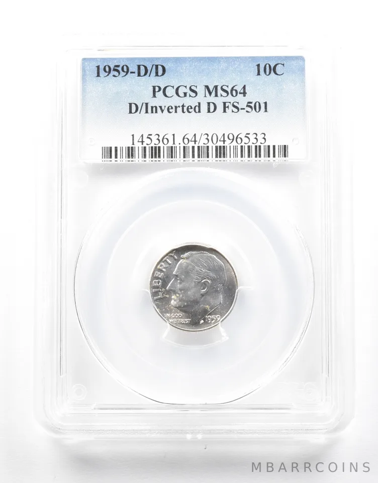 1959-D/D Roosevelt Dime D/Inverted D FS-501 MS64 PCGS *2156
