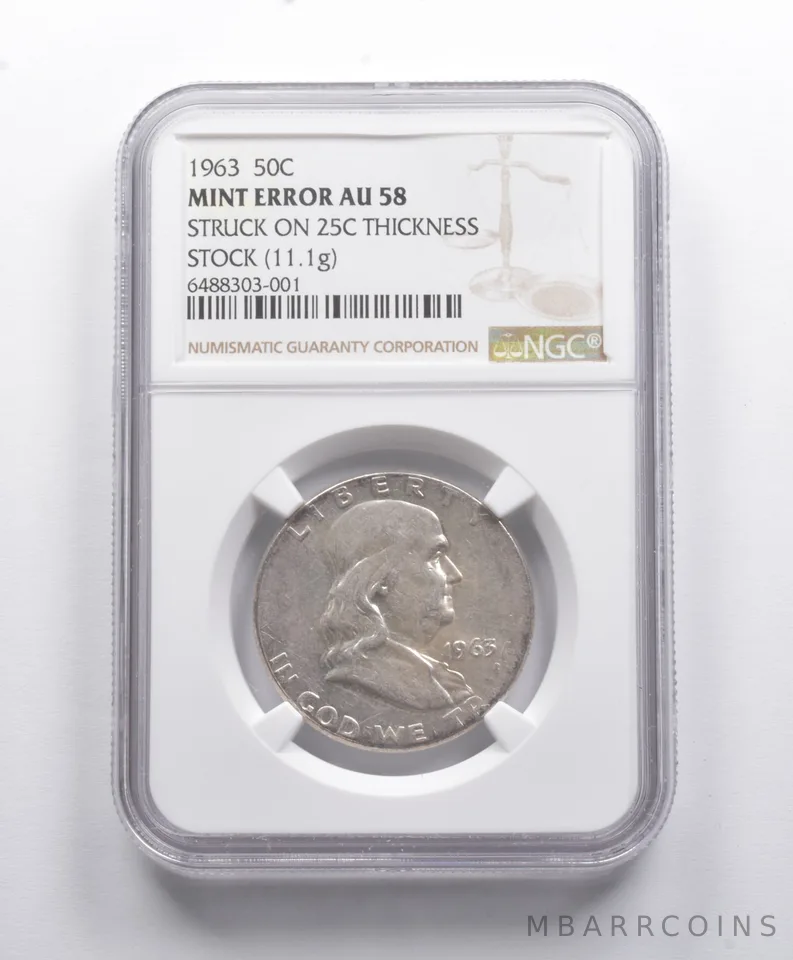 Error AU58 1963 Franklin Half Dollar Strk 25C Thickness Stock (11.1g) NGC a8789