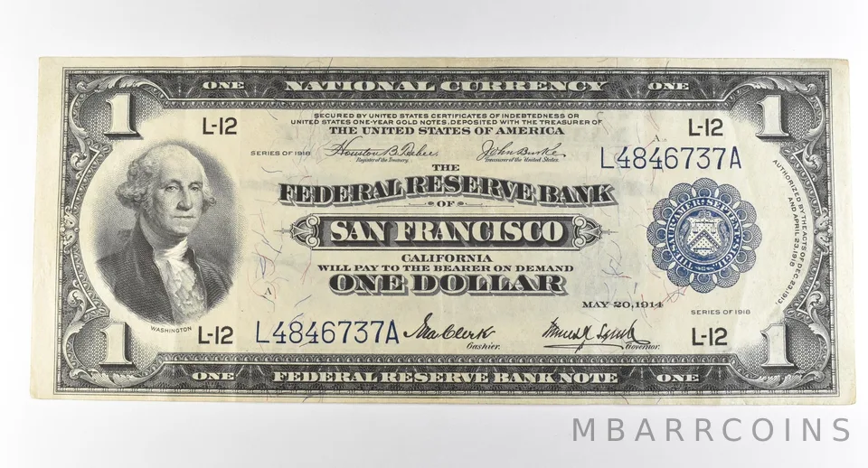 1918 $1 San Francisco CA National Currency Large Note Blue Seal *3050