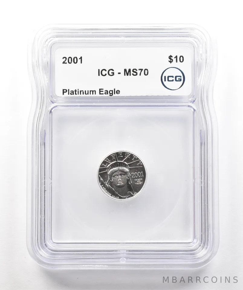 2001 $10 American Platinum Eagle 1/10 Oz Platinum MS70 ICG
