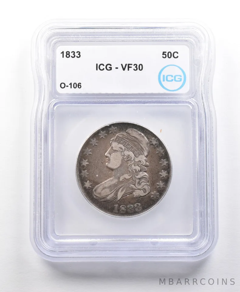 1833 Capped Bust Half Dollar O-106 VF30 ICG *5612
