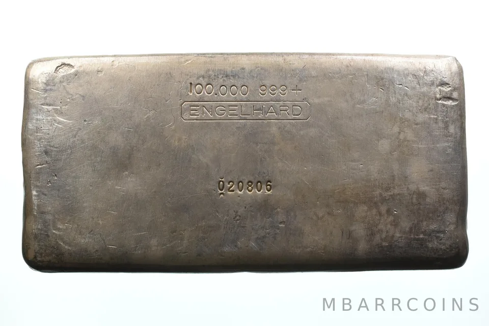 100 Oz Silver Bar Engelhard Pour Bull Log *6405