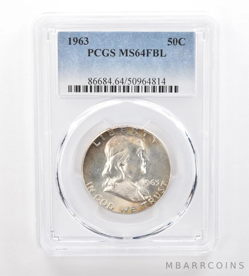 1963 Franklin Half Dollar MS64 FBL PCGS Peripheral Tone *7502