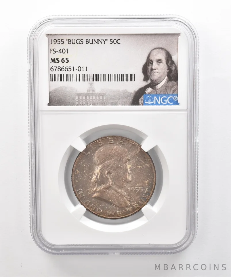 1955 Franklin Half Dollar Bugs Bunny FS-401 MS65 NGC Beautiful Tone a1972
