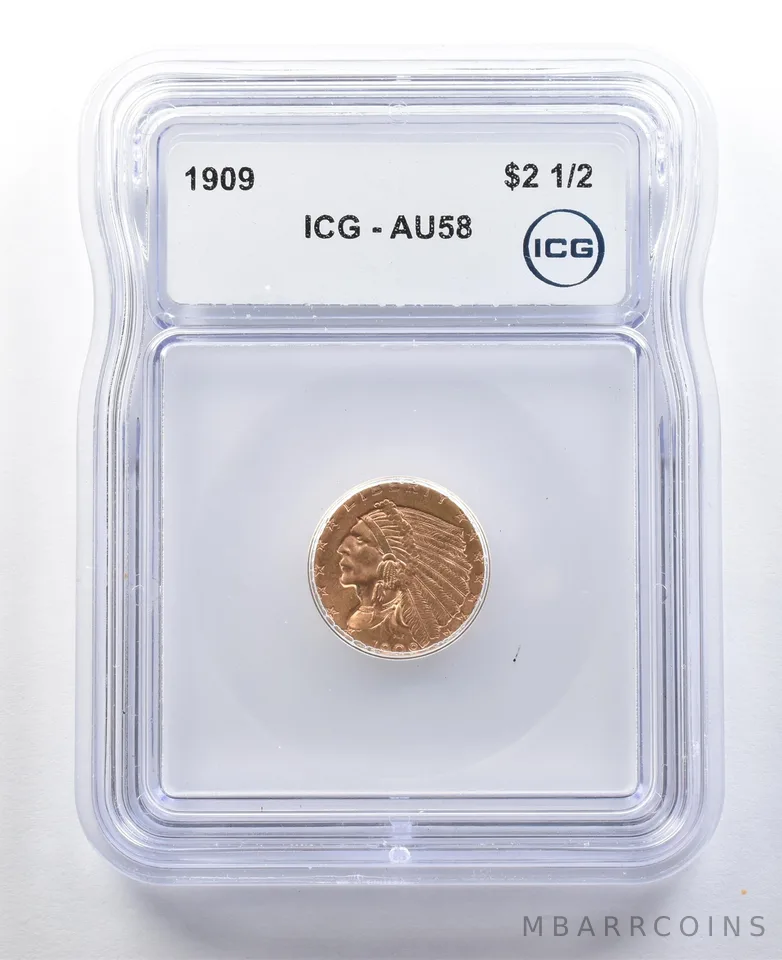 1909 $2.50 Indian Head Gold Quarter Eagle AU58 ICG *3295