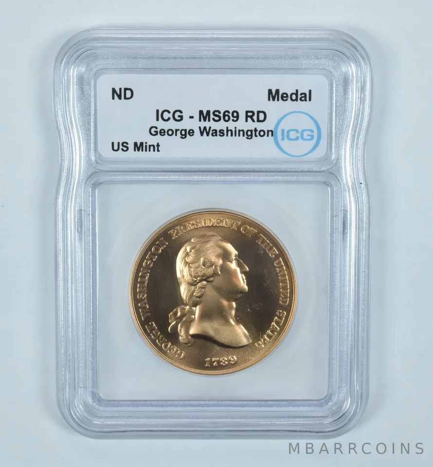 (ND) Bronze Medal George Washington First Coinage US Mint MS69 RD ICG