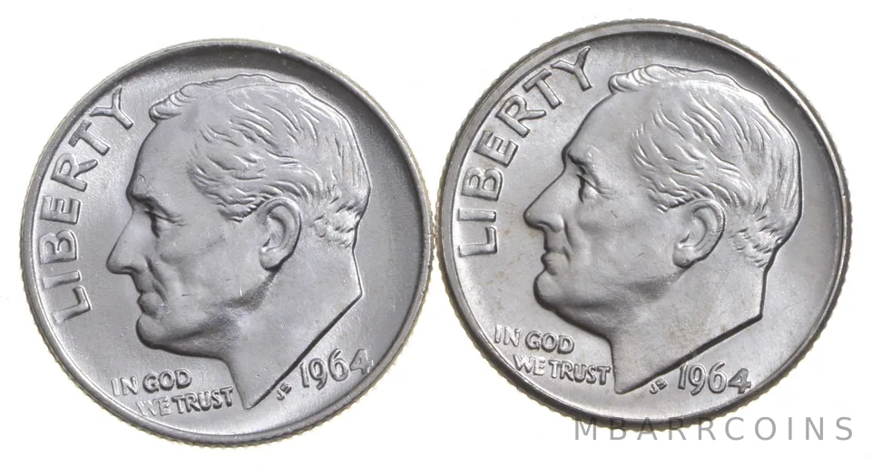 Choice Unc 1964 P+D Roosevelt Dime Gem BU Collection Lot Set