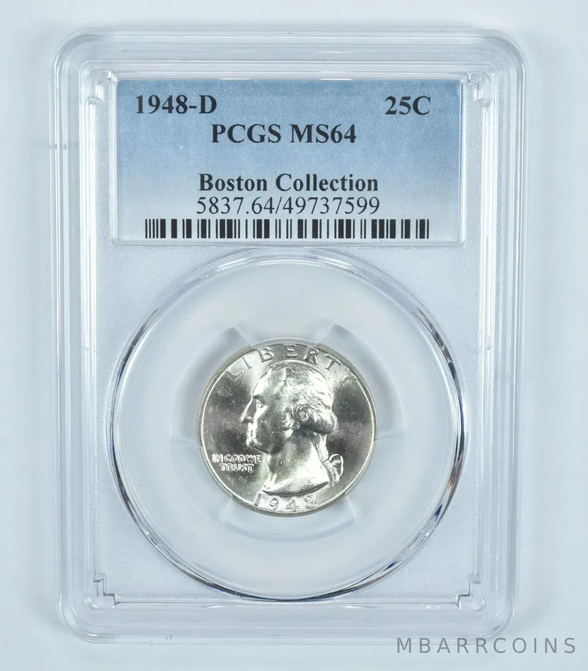 1948-D Washington Quarter Boston Collection MS64 PCGS Blue Label