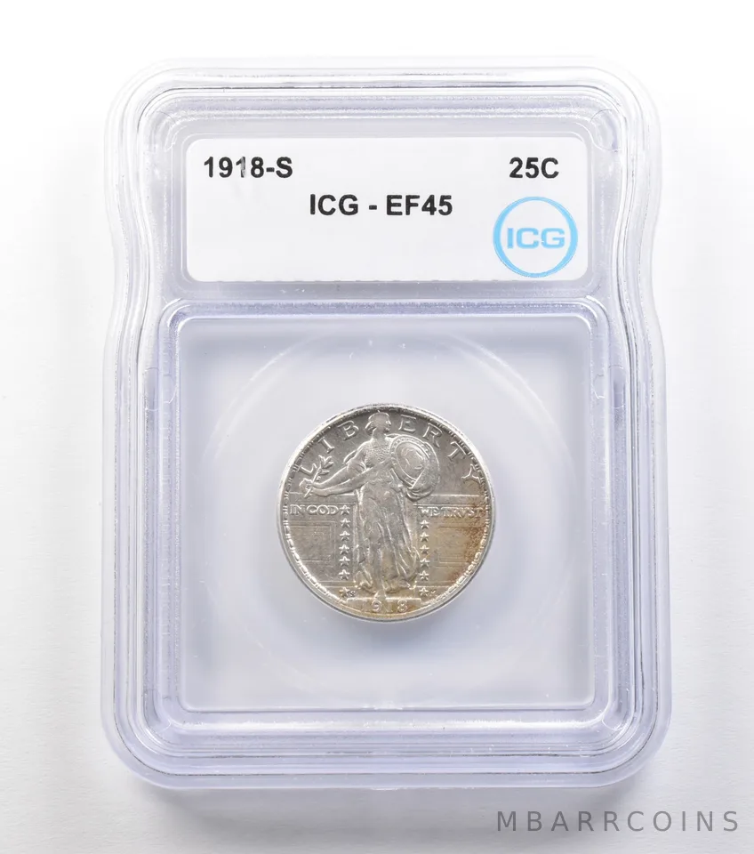1918-S Standing Liberty Quarter EF45 ICG a1492