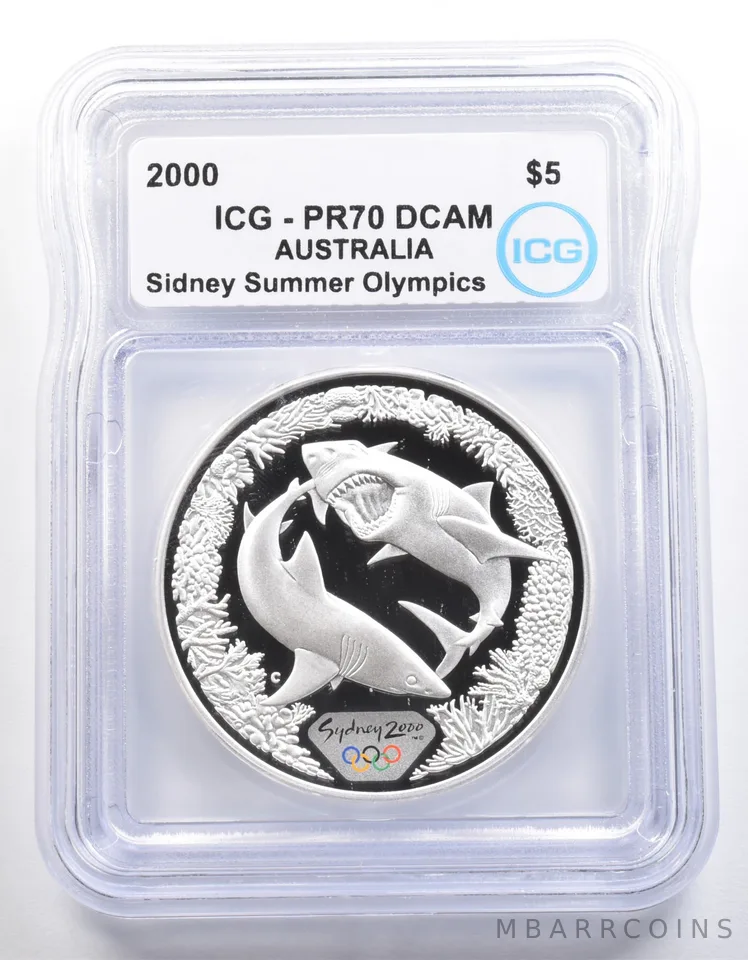 2000 Australia 5 Dollars Sydney Summer Olympics Sharks PR70 DCAM ICG a4061