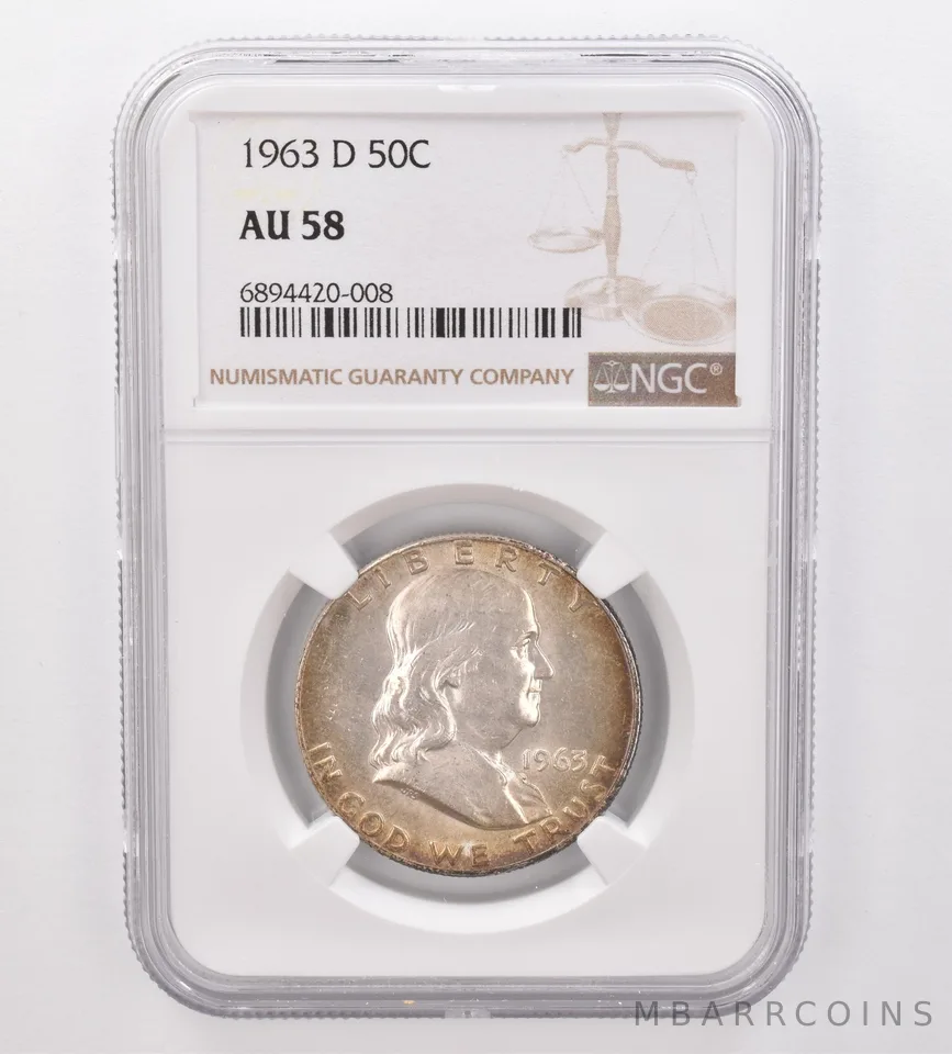 1963-D Franklin Half Dollar AU58 NGC Beautiful Tone *9927