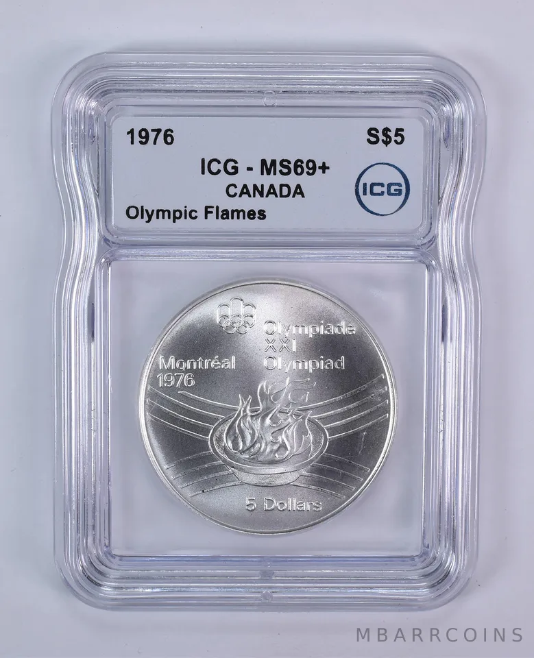 1976 Canada 5 Dollars Silver Montreal Olympics Flames MS69+ ICG