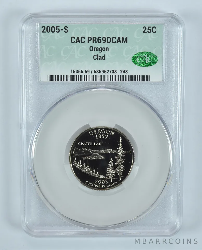 2005-S Washington State Quarter Oregon CLAD PR69 DCAM CAC CACg