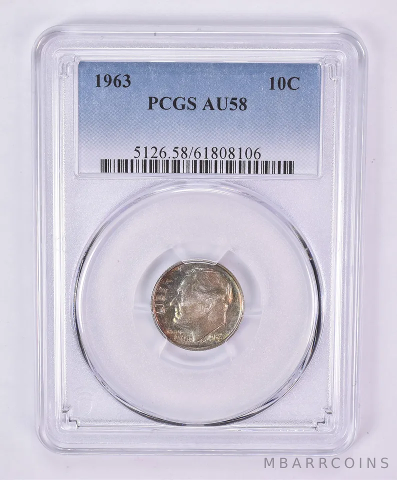 1963 Roosevelt Dime AU58 PCGS Beautiful Tone *1155