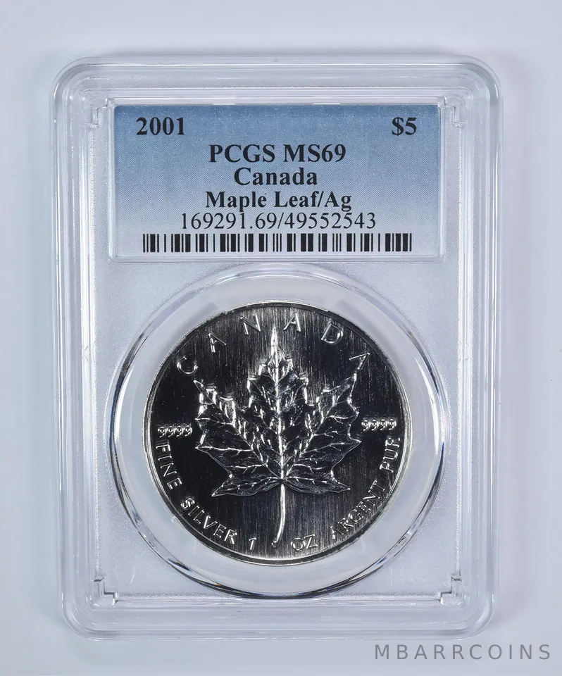 2001 Canada 5 Dollars Silver Maple Leaf MS69 PCGS Blue Label