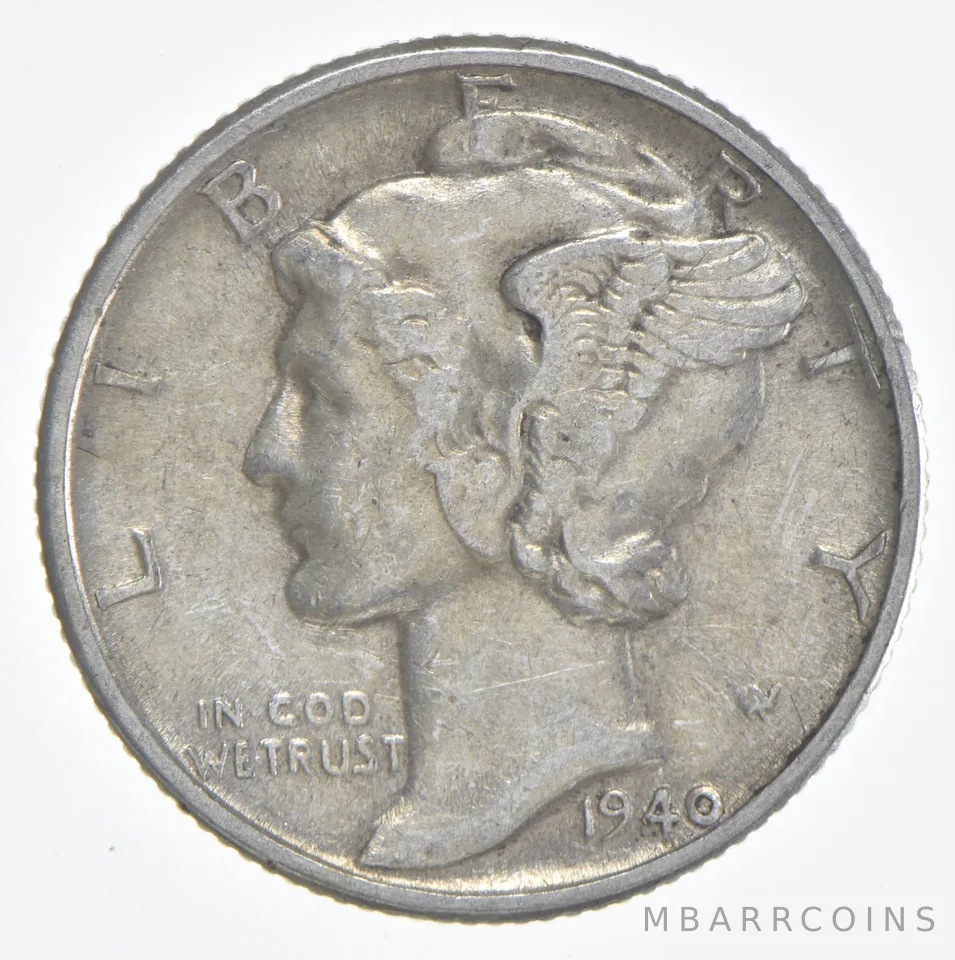 1940 (P) Mercury Dime 90% Silver AU Almost Unc