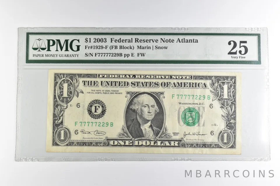 PMG VF 25 $1 2003 Atlanta, GA US Federal Reserve Note Green Seal Fr#1929-F *8251