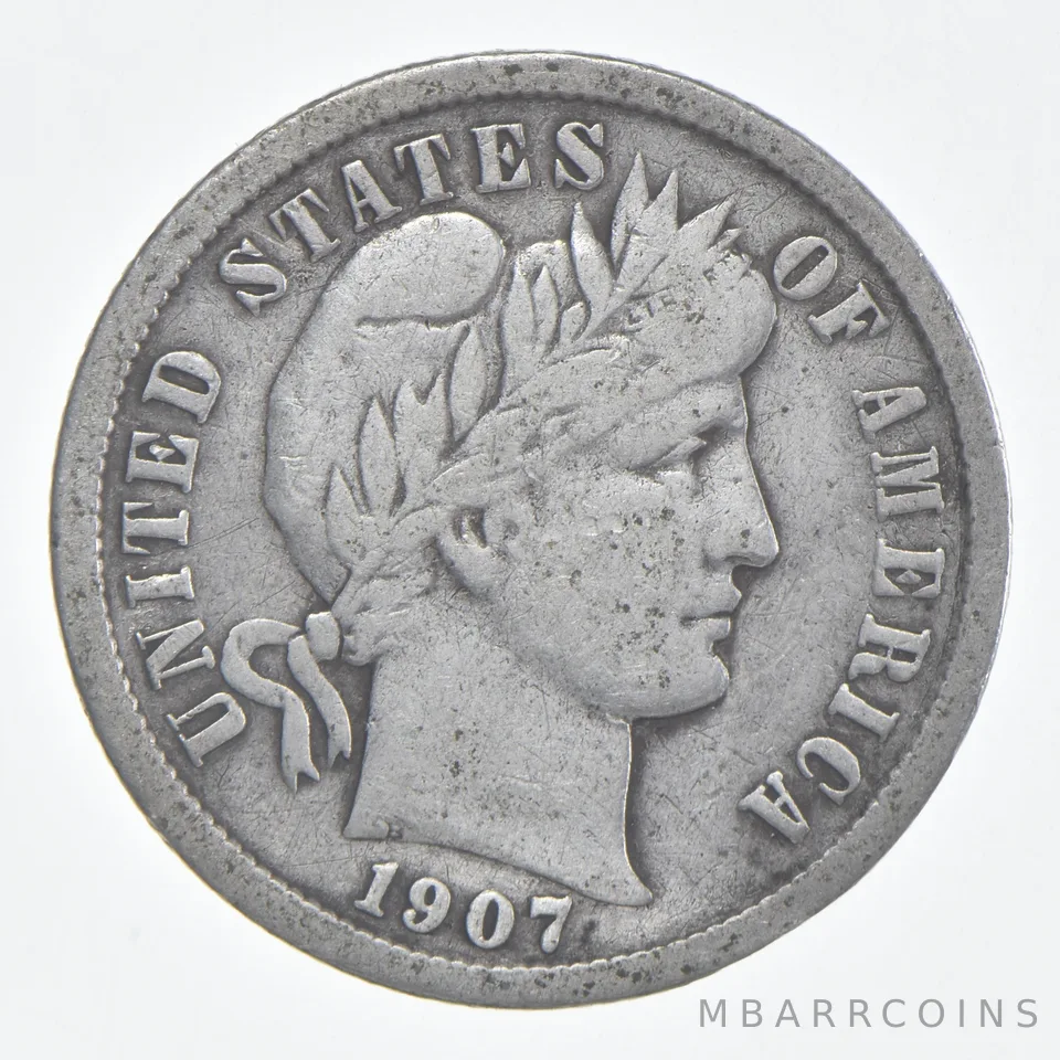 1907 (P) Barber Dime 90% Silver FINE Condition
