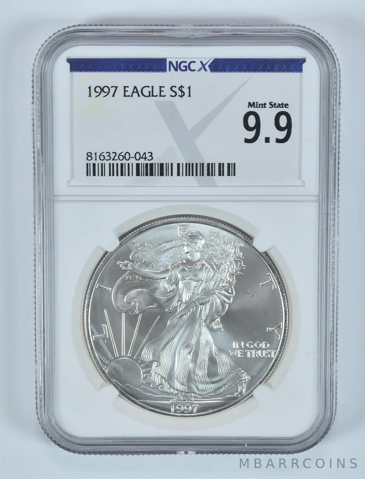 1997 American Silver Eagle Mint State 9.9 NGC X NGCX
