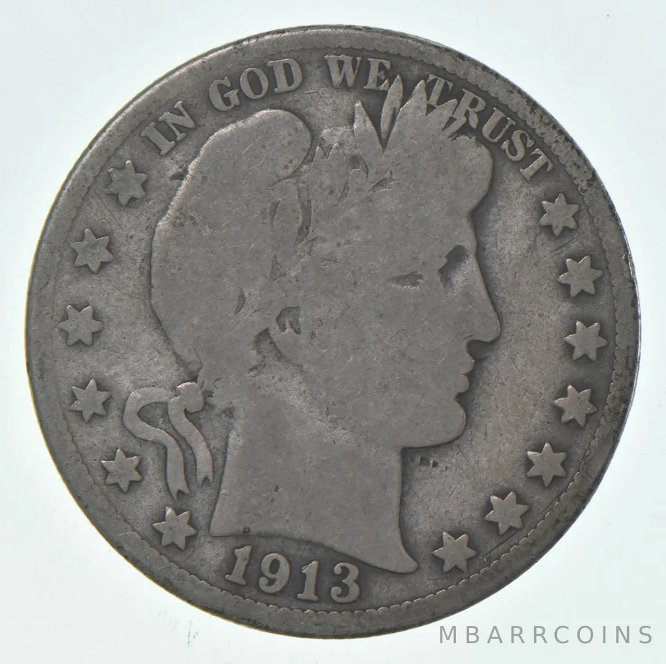 1913-S Barber Half Dollar Average Circ 90% Silver