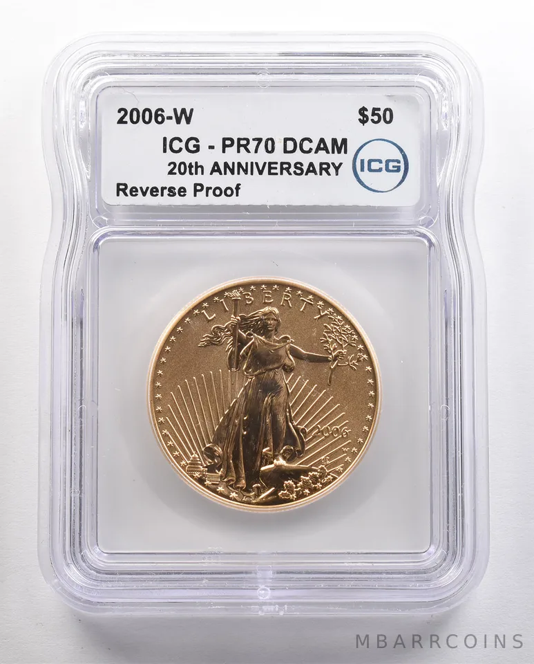 2006-W $50 American Gold Eagle 1 Oz Gold Reverse Proof PR70 DCAM ICG *4402