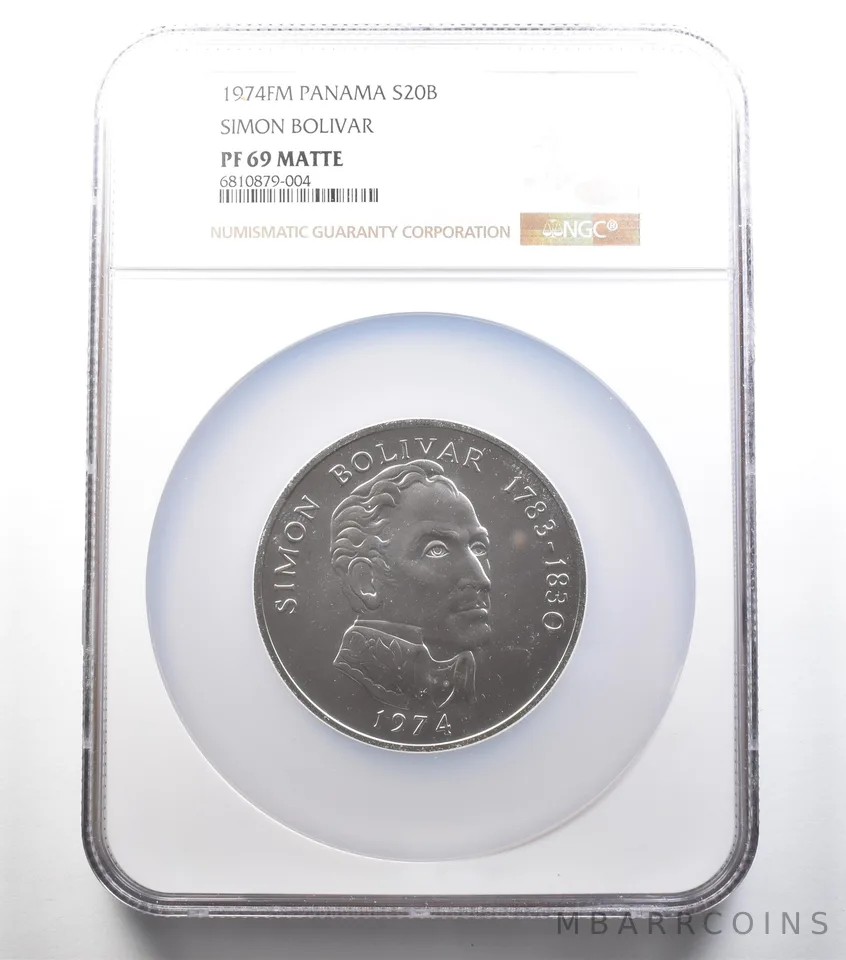 1974 FM Panama 20 Balboas Silver Simon Bolivar PF69 Matte NGC *4004