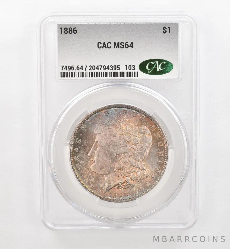 1886 Morgan Silver Dollar MS64 CAC CACg Beautiful Tone *0477