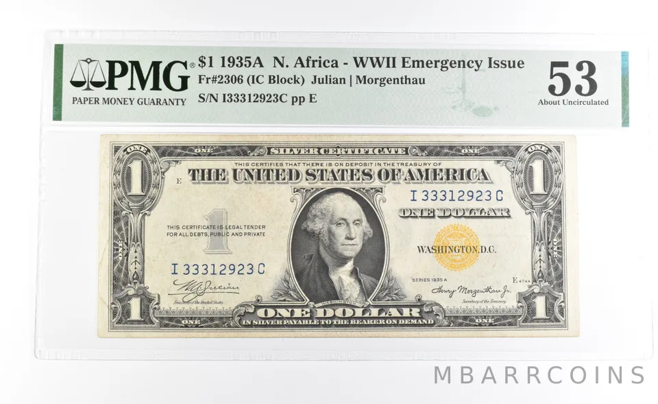 PMG 53 AU 1935 A $1 North Africa WWII Emergency Issue Yellow Seal Fr#2306 *1113