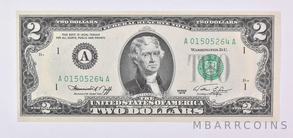 1976 $2 Boston MA FRN Green Seal Uncirculated