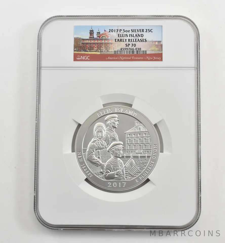 2017-P 5 Oz Silver Quarter America The Beautiful Ellis Island ER SP70 NGC *1671