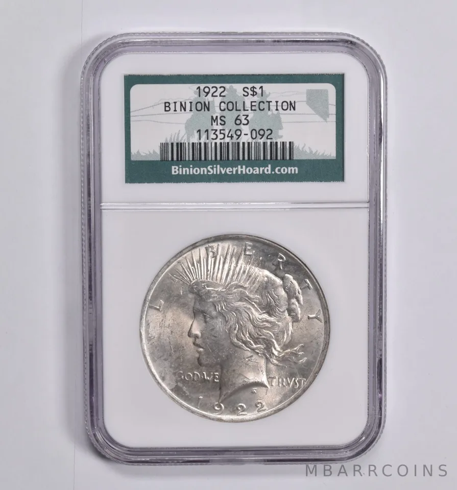 1922 Peace Dollar Binion Silver Hoard - MS63 NGC