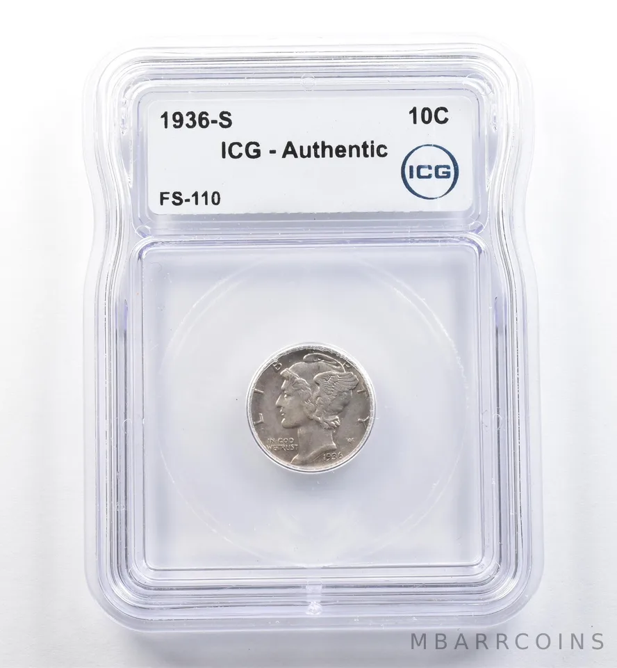 1936-S Mercury Dime FS-110 Authentic ICG *5989