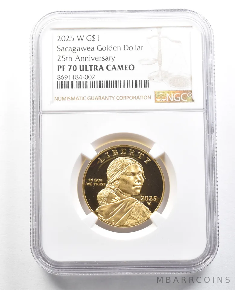 2025-W $1 GOLD Sacagawea Dollar 25th Anniversary PF70 UCAM NGC