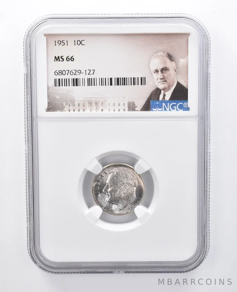 1951 Roosevelt Dime MS66 NGC Beautiful Tone *7945