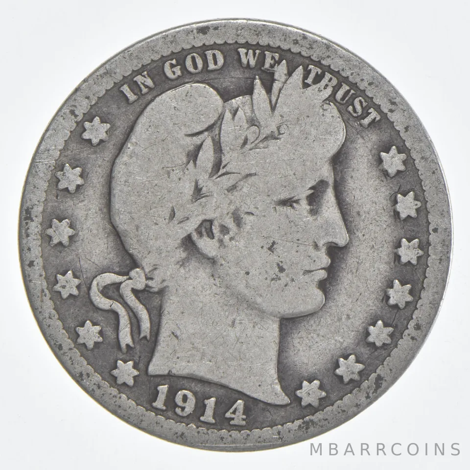 1914-S Barber Quarter 90% Silver VG Condition