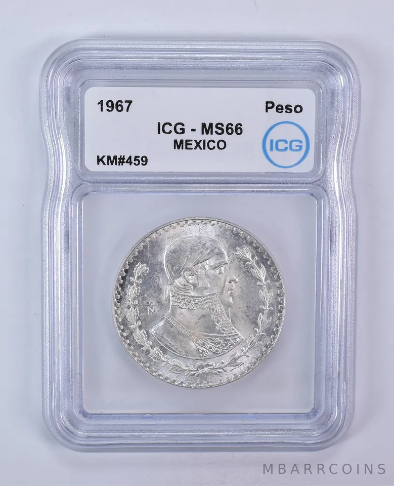 1967 Mexico 1 Peso Silver KM#459 MS66 ICG