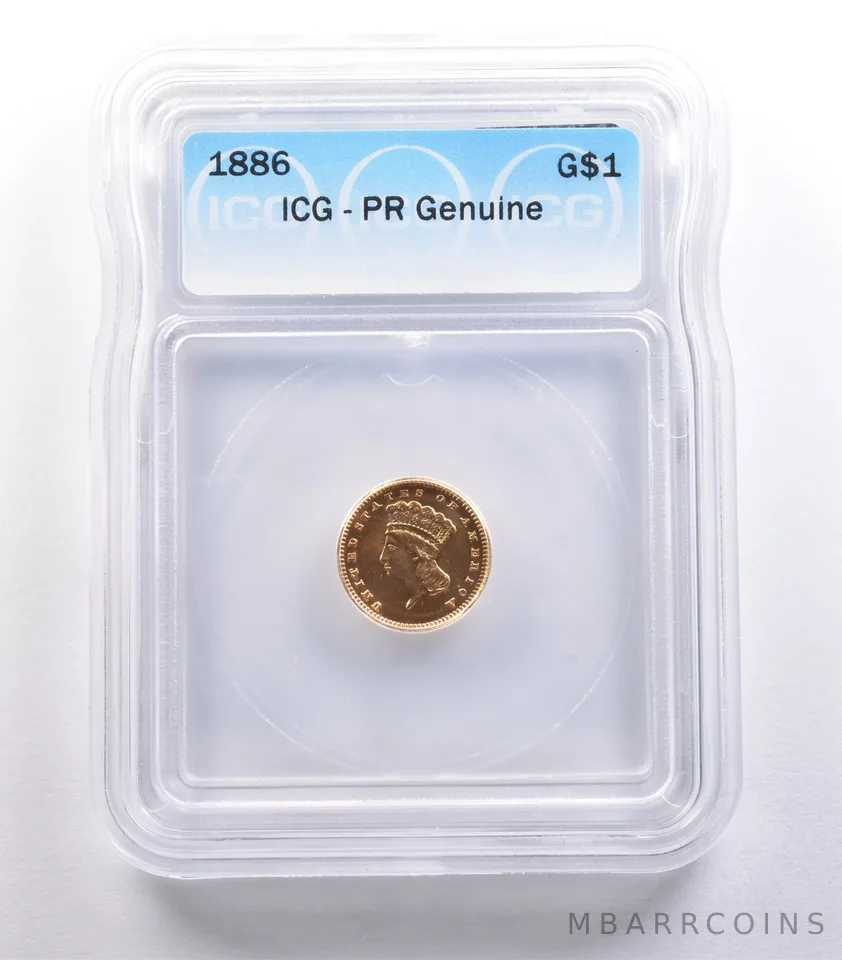 1886 $1 Indian Princess Head Gold Dollar Genuine ICG a6437