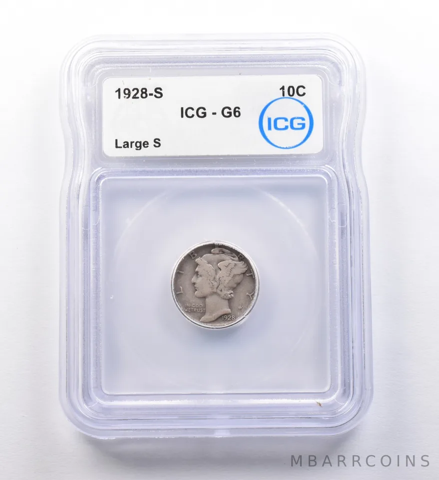 1928-S Mercury Dime Large S G6 ICG a9720