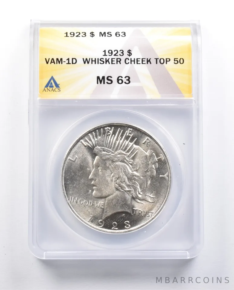 MS63 1923 Peace Silver Dollar VAM-1D Whisker Cheek Top 50 ANACS *9655