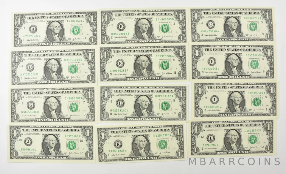 Lot (12) 2003 A $1 FRN Complete District Set a7940