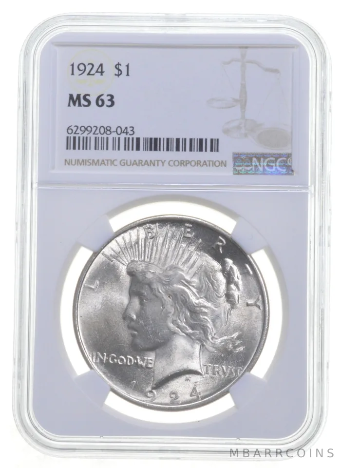 1924 Peace Silver Dollar MS63 NGC Brown Label