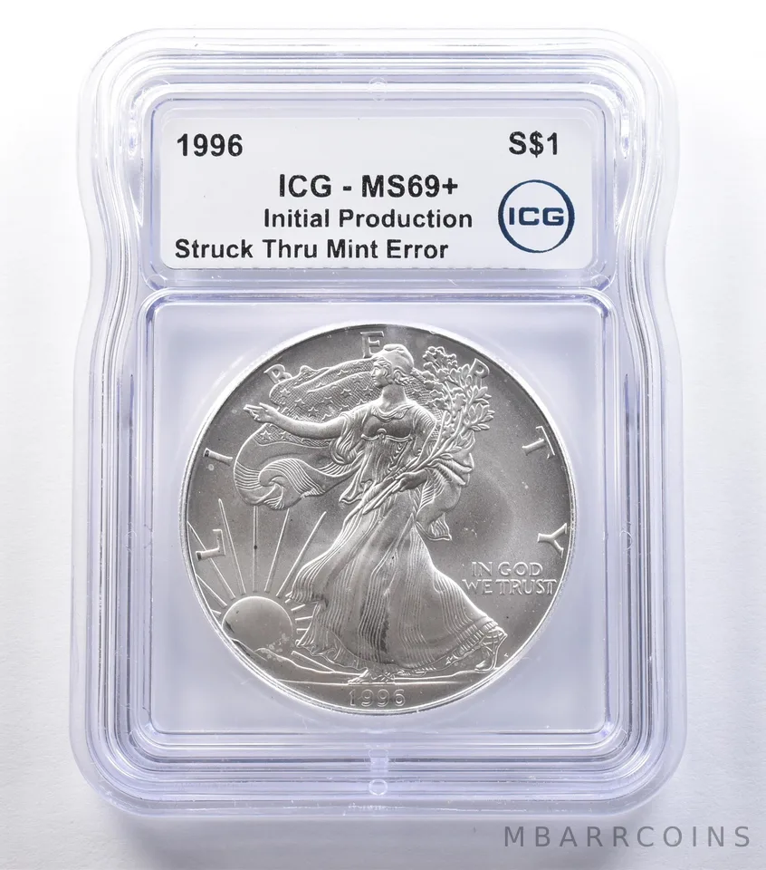 1996 American Silver Eagle Mint Error Struck Thru Production MS69+ ICG *9573