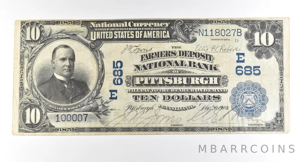 1902 $10 Pittsburgh PA National Currency Ch#685 *2783