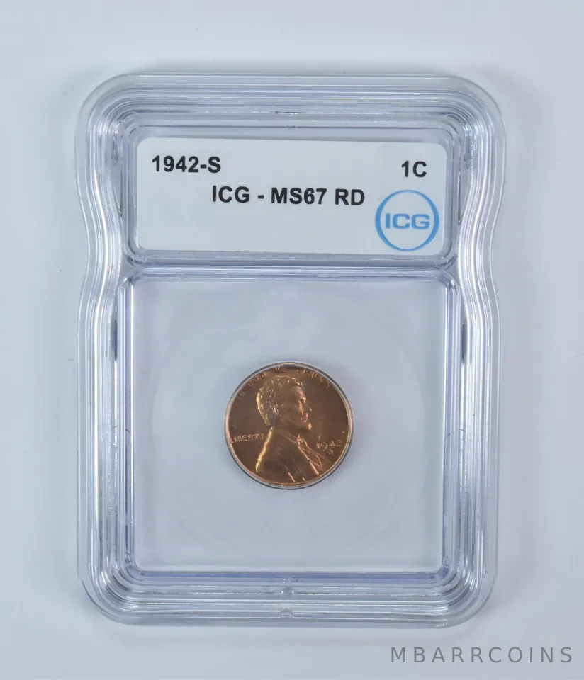 1942-S Lincoln Wheat Cent MS67 RD ICG