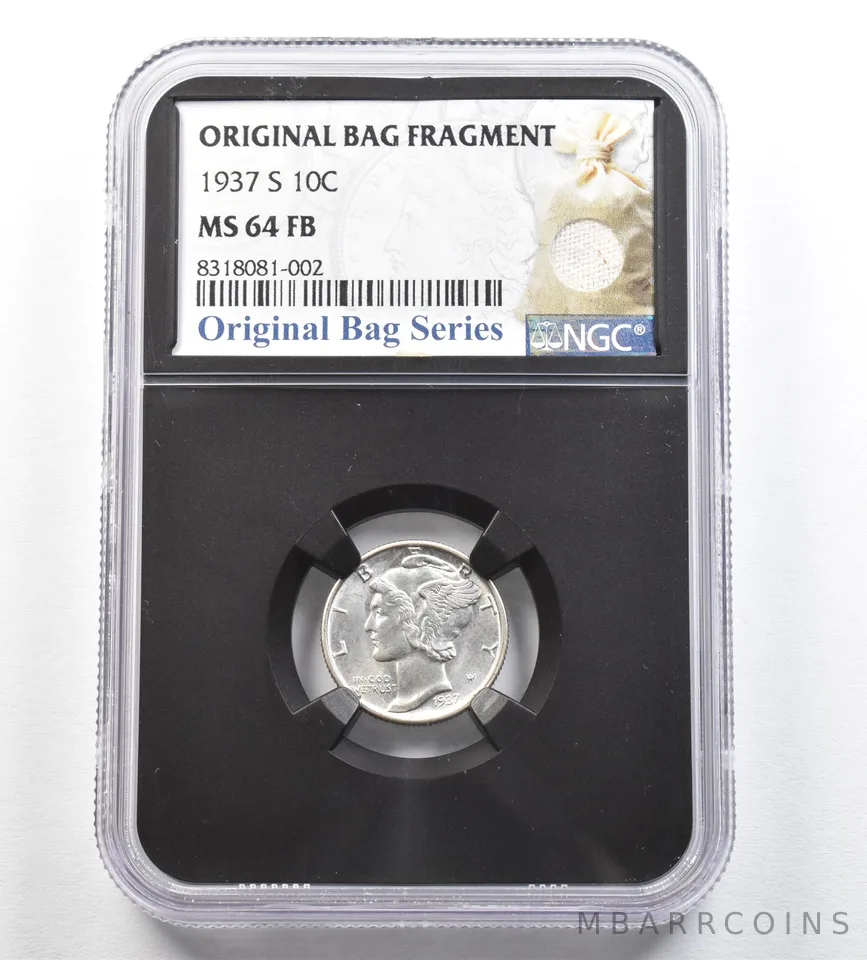 1937-S Mercury Dime Original Bag Fragment MS64 FB NGC *0401
